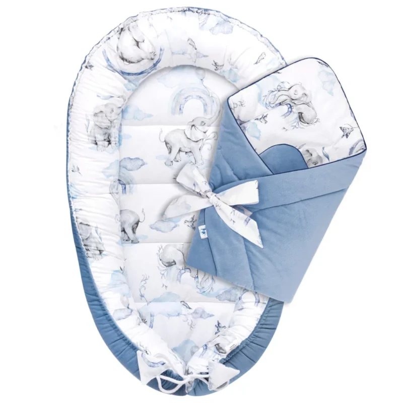 Zestaw kokon z rożkiem - Eledreams Blue - bawełna/velvet