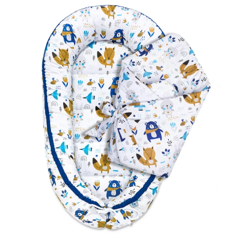 Zestaw kokon z rożkiem - Blue Bear - bawełna