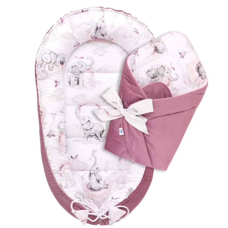 Zestaw kokon z rożkiem - Eledreams Pink - bawełna/velvet
