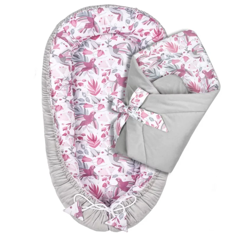 Zestaw kokon z rożkiem - Hummingbird grey - bawełna/velvet