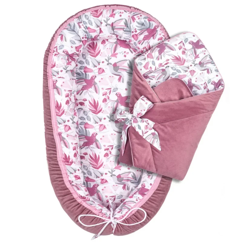Zestaw kokon z rożkiem - Hummingbird old rosa - bawełna/velvet