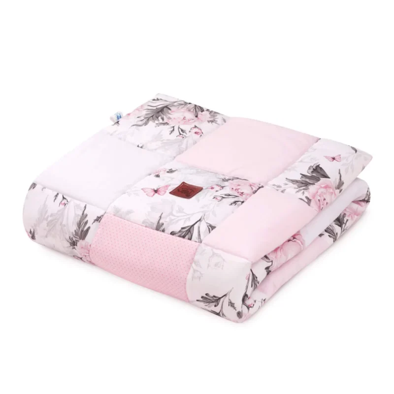 Kołderka patchwork 100×140 z poszewką na poduszkę 40×60 Pink Flowers - obrazek 6