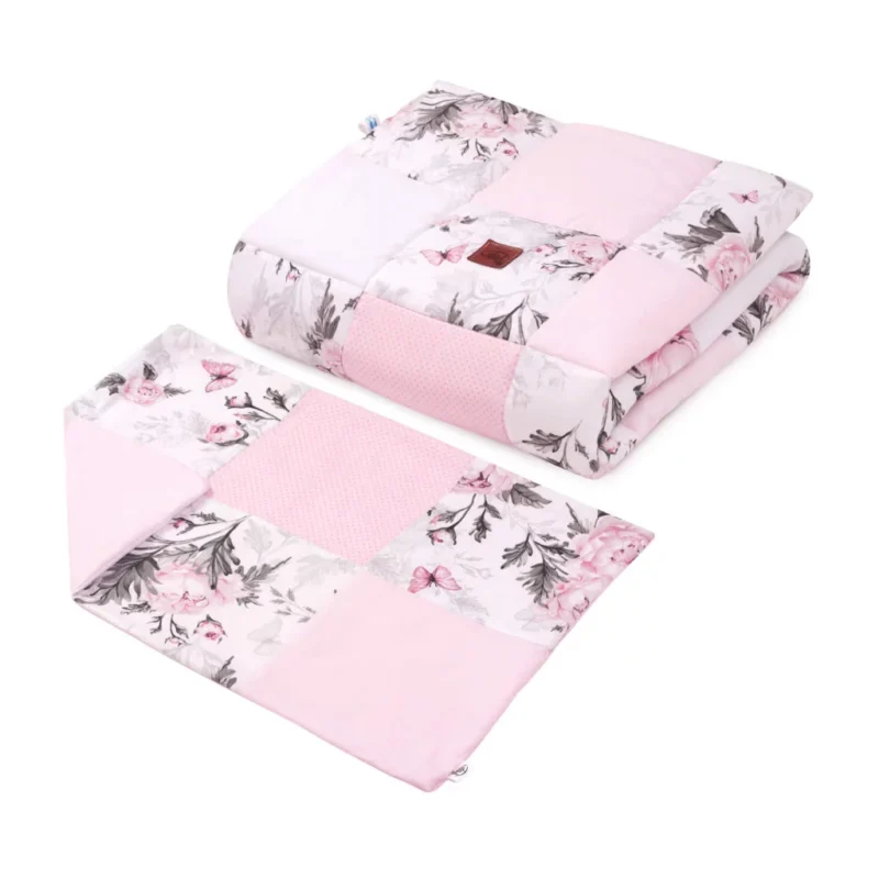 Kołderka patchwork 100×140 z poszewką na poduszkę 40×60 Pink Flowers - obrazek 5