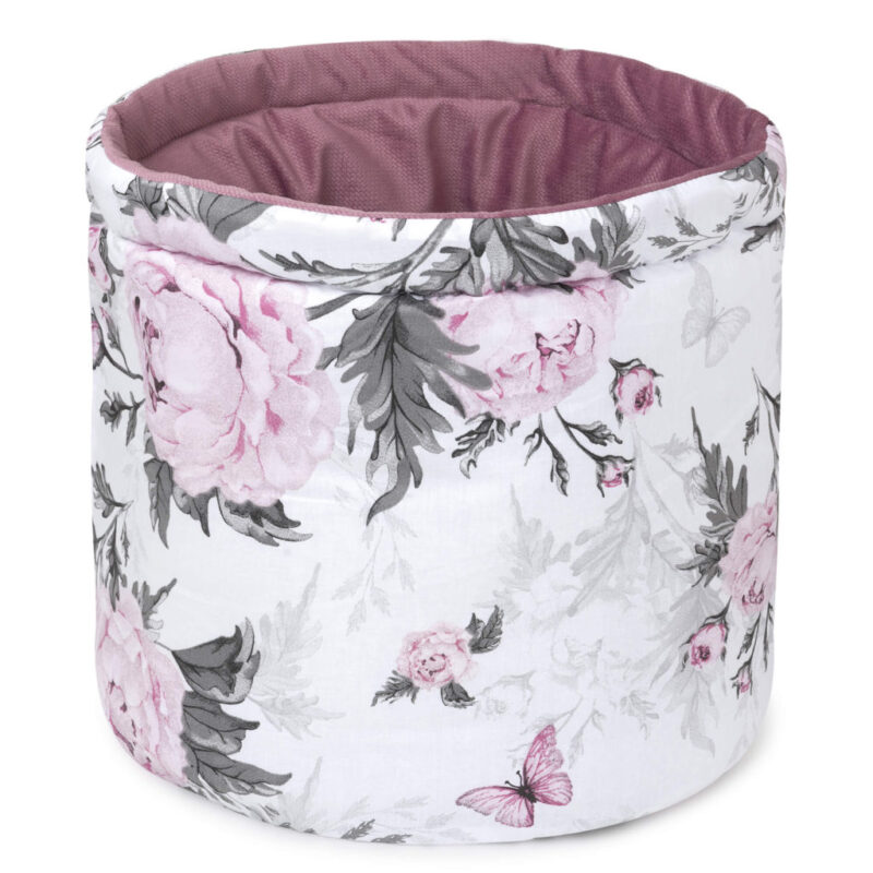 Koszyk Pojemnik z Materiału na Akcesoria dla Niemowlaka Pink Flowers z velvetem old rosa - obrazek 2