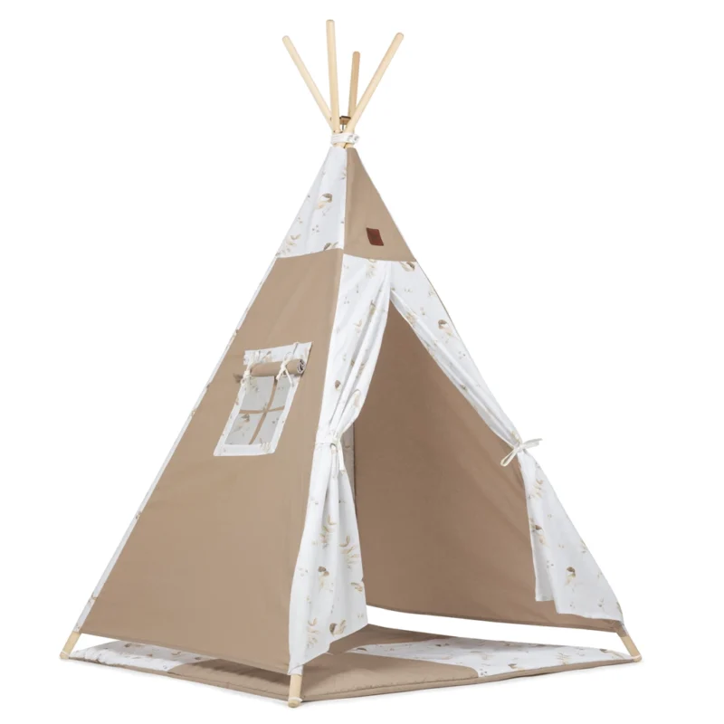 Namiot TIPI dla dzieci Wigwam z okienkiem Lovely Bird - zestaw z matą + GRATIS stabilizator