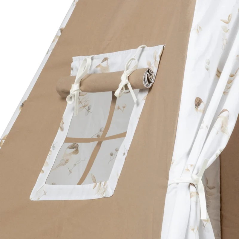 Namiot TIPI dla dzieci Wigwam z okienkiem Lovely Bird - zestaw z matą i 3 poduszkami + GRATIS stabilizator - obrazek 4