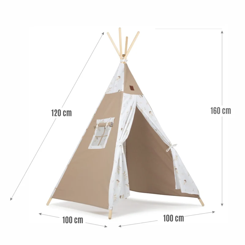 Namiot TIPI dla dzieci Wigwam z okienkiem Lovely Bird - zestaw z matą i 3 poduszkami + GRATIS stabilizator - obrazek 2