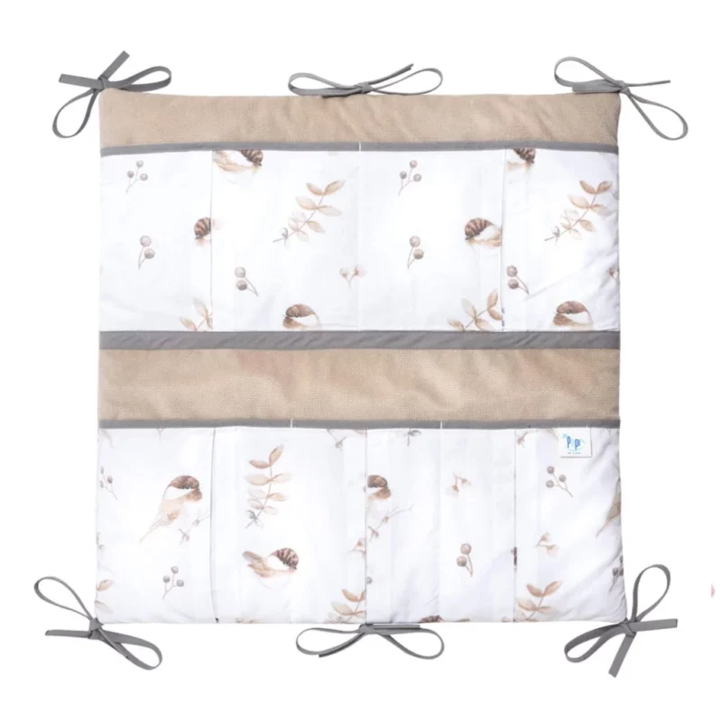 Bawełniany organizer do łóżeczka 52×52 Lovely Bird z velvetem cappucino