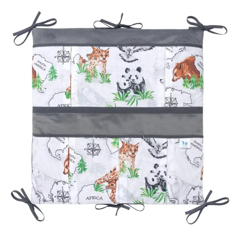 Bawełniany organizer do łóżeczka 52×52 Wild Land z velvetem dark grey
