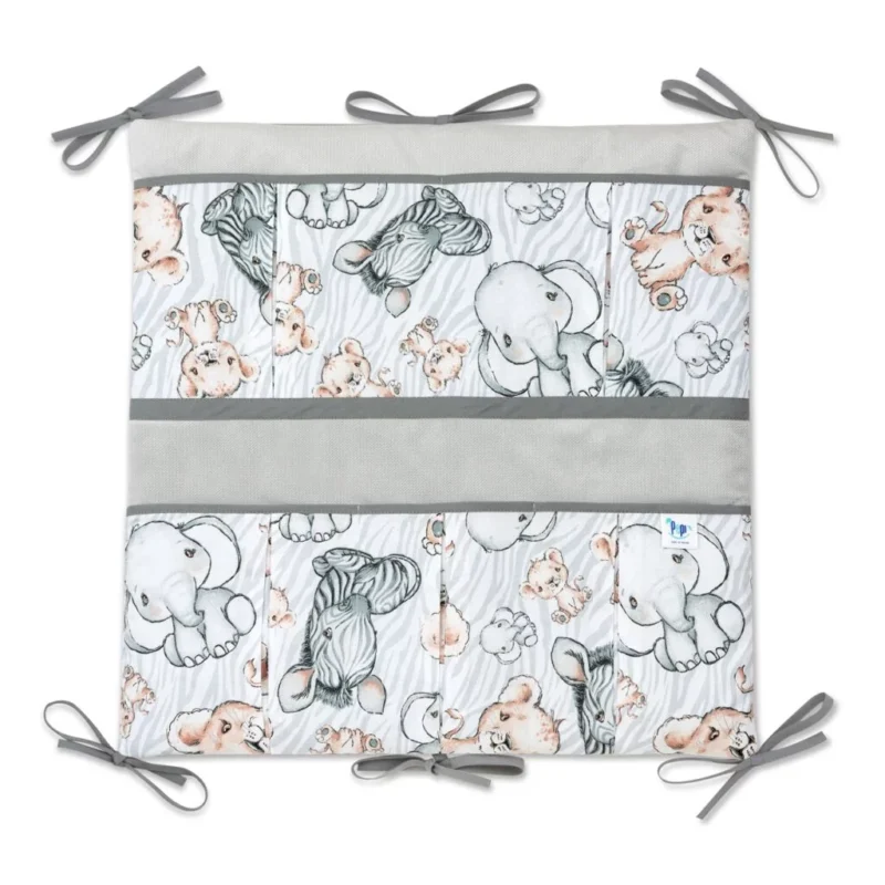Bawełniany organizer do łóżeczka 52×52 Safari z velvetem grey