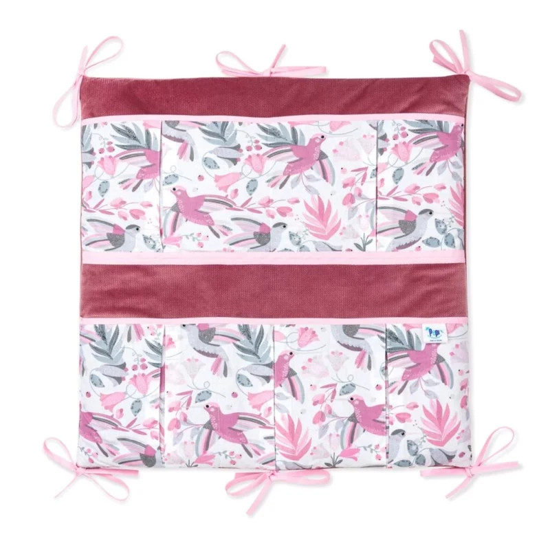 Bawełniany organizer do łóżeczka 52×52 Hummingbird z velvetem old rosa
