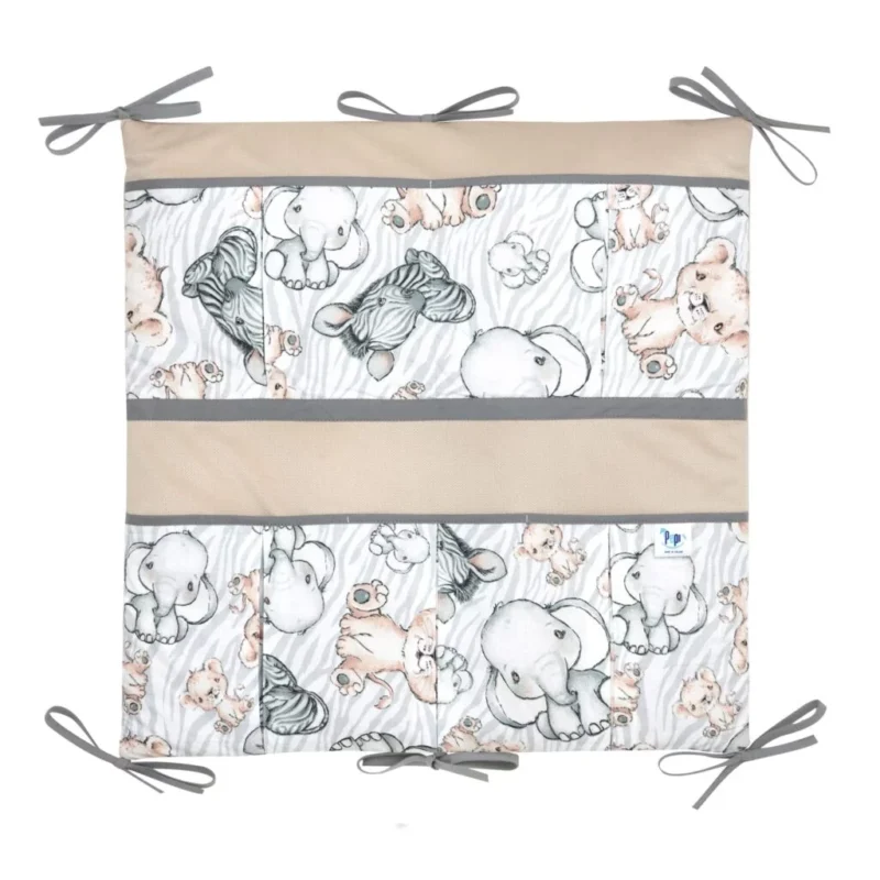 Bawełniany organizer do łóżeczka 52×52 Safari z velvetem cappucino