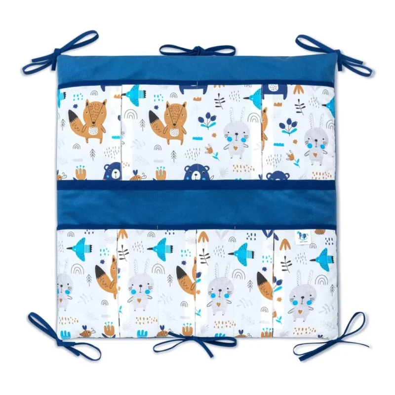 Bawełniany organizer do łóżeczka 52×52 Blue Bear z velvetem