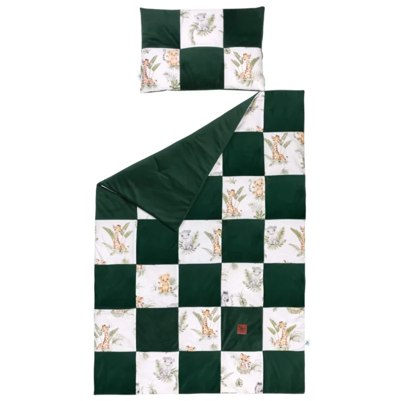 Kołderka patchwork 100×140 z płaską poduszką 40×60 Afrimals z velvetem - obrazek 3