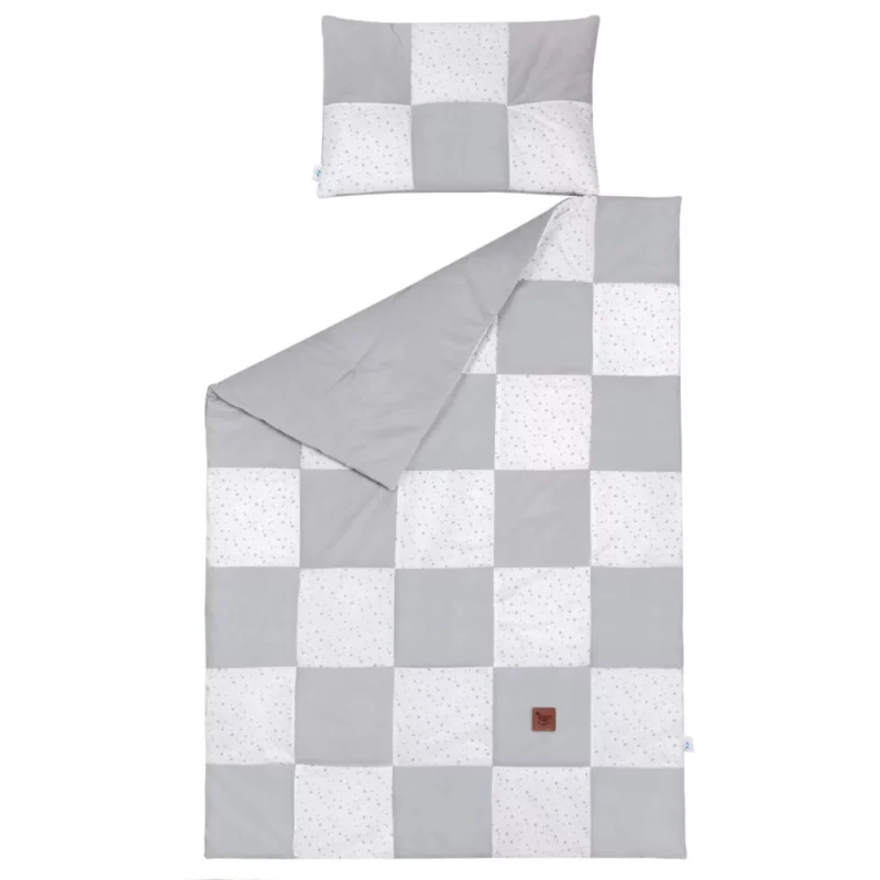 Kołderka patchwork 100×140 z płaską poduszką 40×60 Grey Galaxy z velvetem - obrazek 3