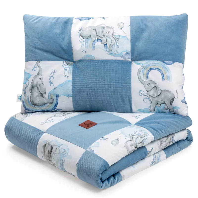Kołderka patchwork 100×140 z płaską poduszką 40×60 Eledreams Blue z velvetem