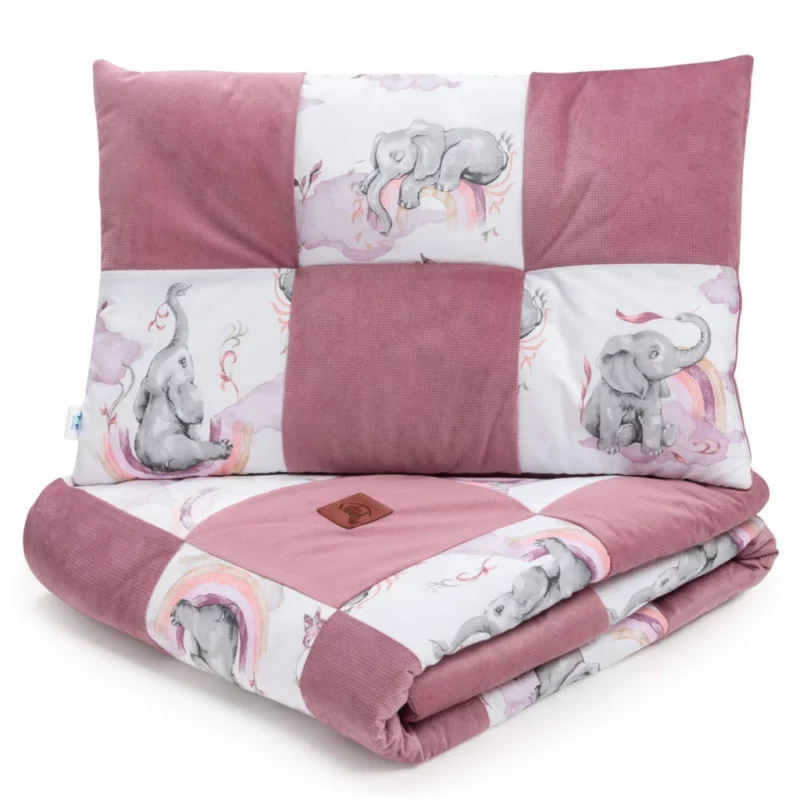 Kołderka patchwork 100×140 z płaską poduszką 40×60 Eledreams Pink z velvetem