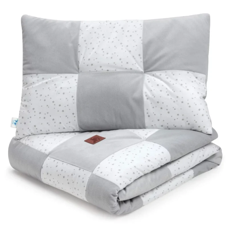 Kołderka patchwork 100×140 z płaską poduszką 40×60 Grey Galaxy z velvetem