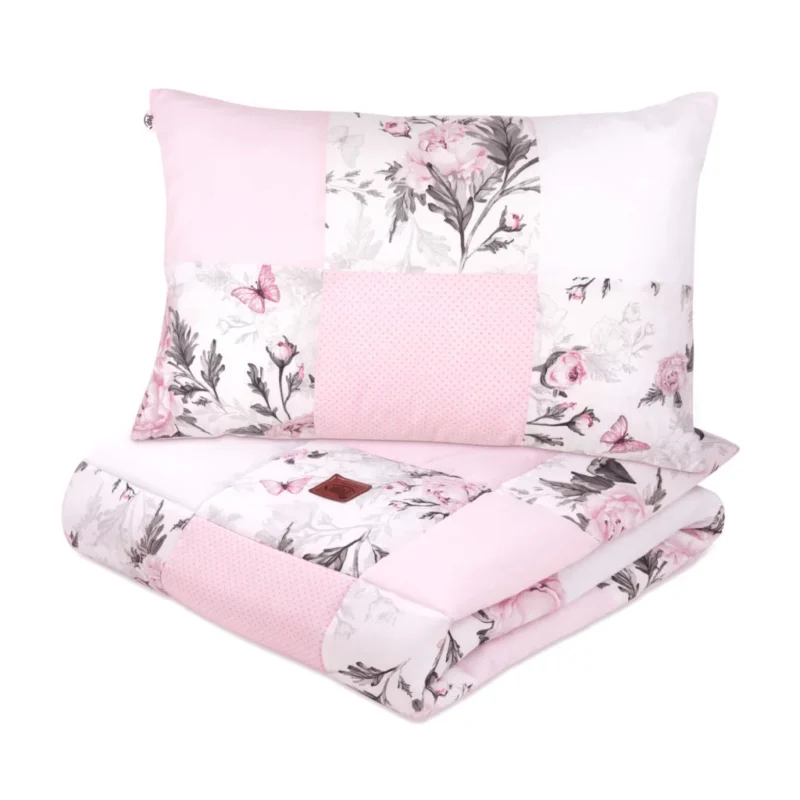 Kołderka patchwork 100×140 z poszewką na poduszkę 40×60 Pink Flowers