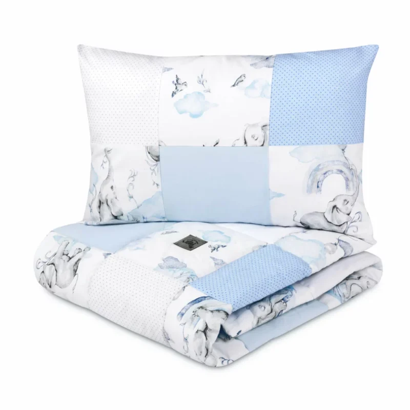 Kołderka patchwork 100×140 z poszewką na poduszkę 40×60 Eledreams Blue