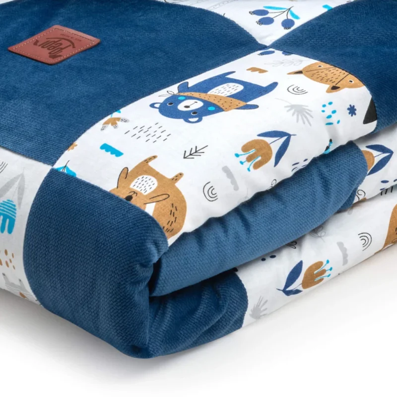 Kołderka patchwork 100×140 z płaską poduszką 40×60 Blue Bear z velvetem - obrazek 4