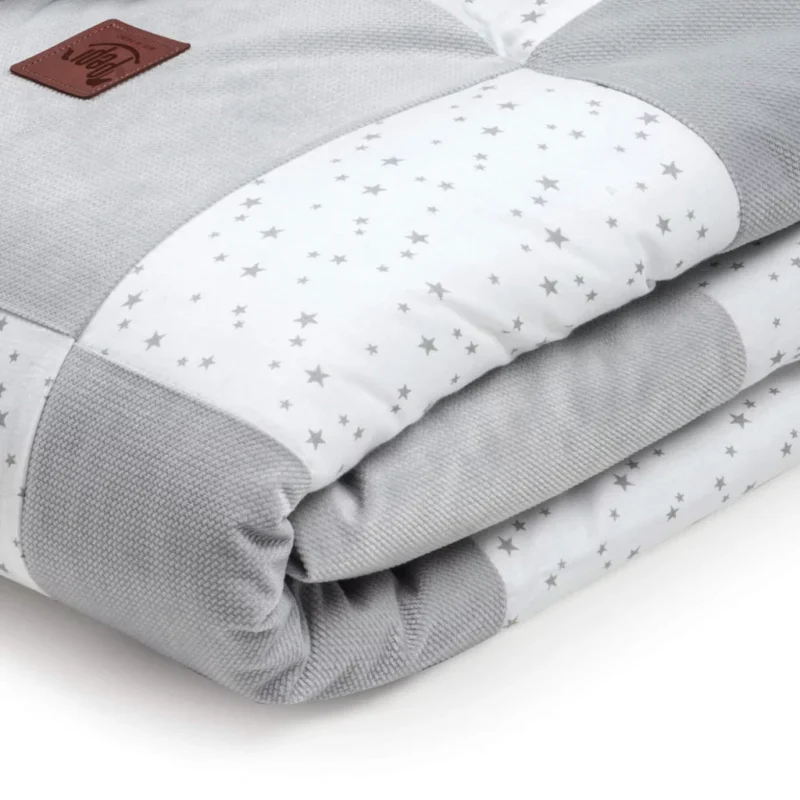 Kołderka patchwork 100×140 z płaską poduszką 40×60 Grey Galaxy z velvetem - obrazek 4