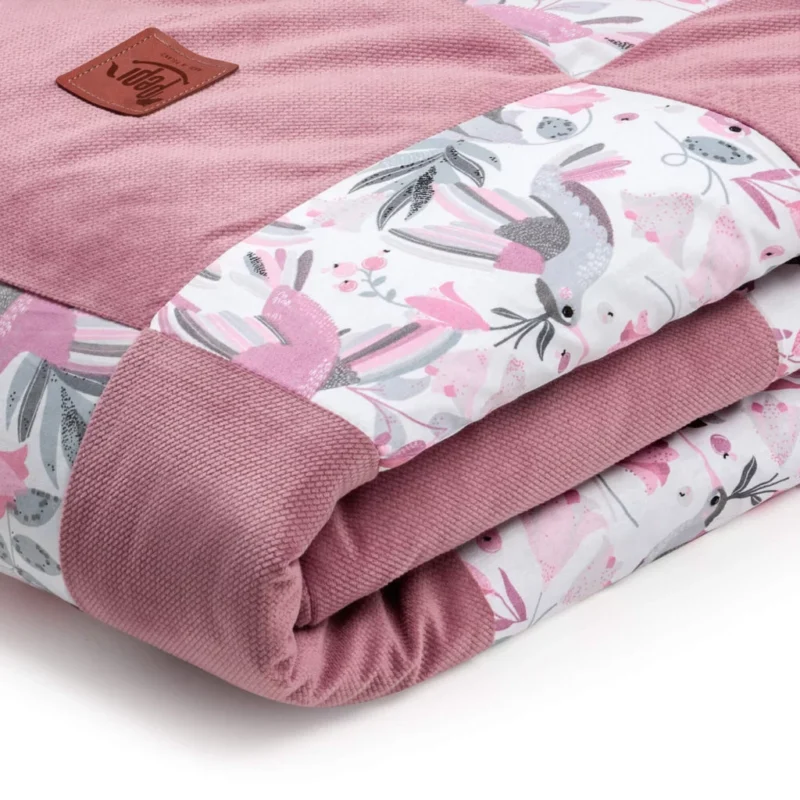 Kołderka patchwork 100×140 z płaską poduszką 40×60 Hummingbird z velvetem old rosa - obrazek 4