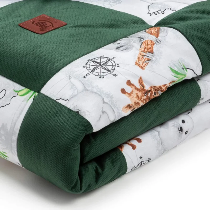 Kołderka patchwork 100×140 Wild Land z velvetem dark green - obrazek 2