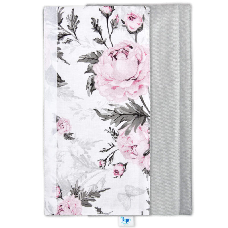 Ochraniacz na pałąk do wózka spacerowego Pink Flowers z velvetem grey - obrazek 2