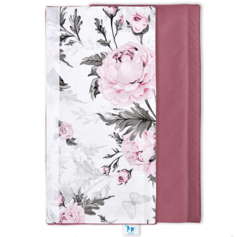 Ochraniacz na pałąk do wózka spacerowego Pink Flowers z velvetem old rosa - obrazek 2