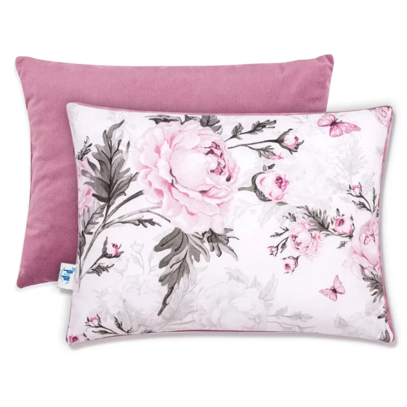 Zestaw kocyk 75×100 i poduszka 30×40 Pink Flowers z velvetem old rosa - obrazek 3