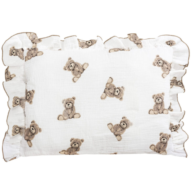 Zestaw Muślinowy z falbankami Premium kocyk 75×100 i poduszka 30×40 Sweet Teddy - obrazek 2
