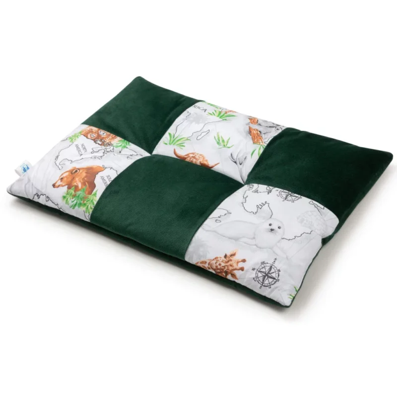 Płaska poduszka patchwork 60×40 - Wild Land z velvetem dark green
