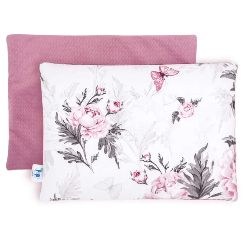 Poduszka płaska 25x35 Pink Flowers z velvetem old rosa