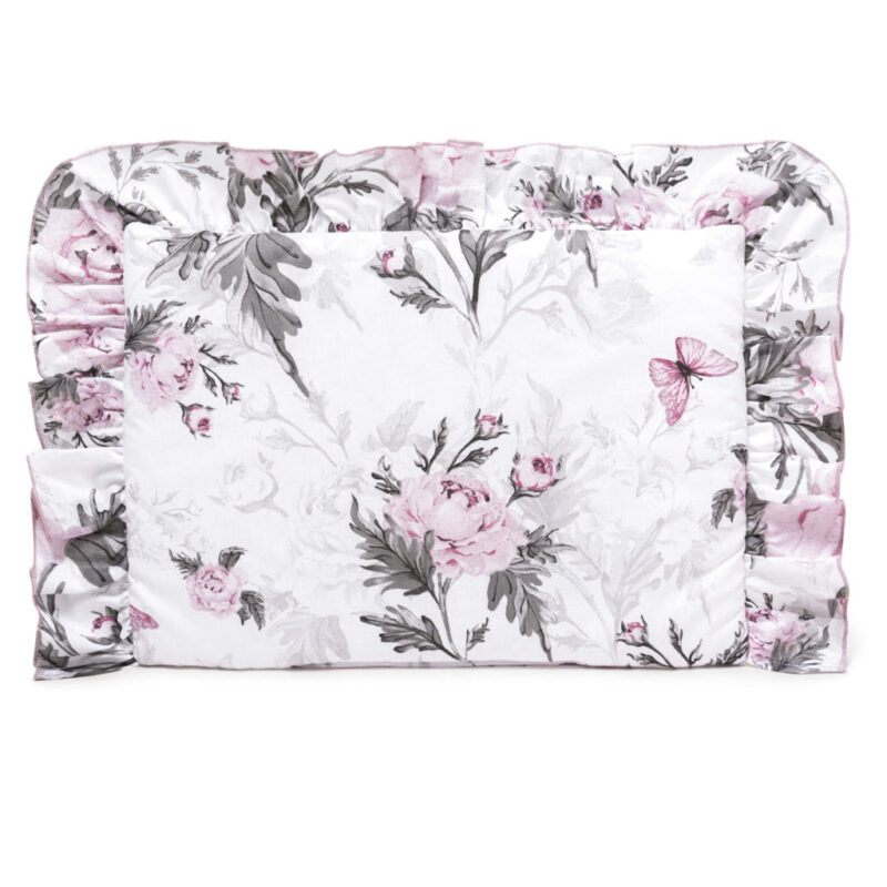 Płaska poduszka bawełniana z falbanką 30×40 Pink Flowers