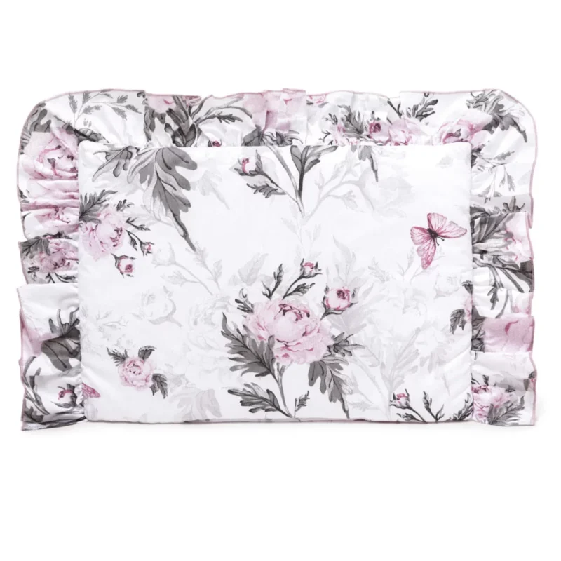 Zestaw pościeli z falbanką - poduszka 30×40 i kocyk 75×100 z bawełny z wypełnieniem - Pink Flowers - obrazek 4