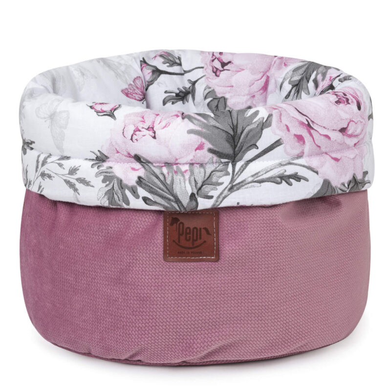 Koszyk Pojemnik z Materiału na Akcesoria dla Niemowlaka Pink Flowers z velvetem old rosa