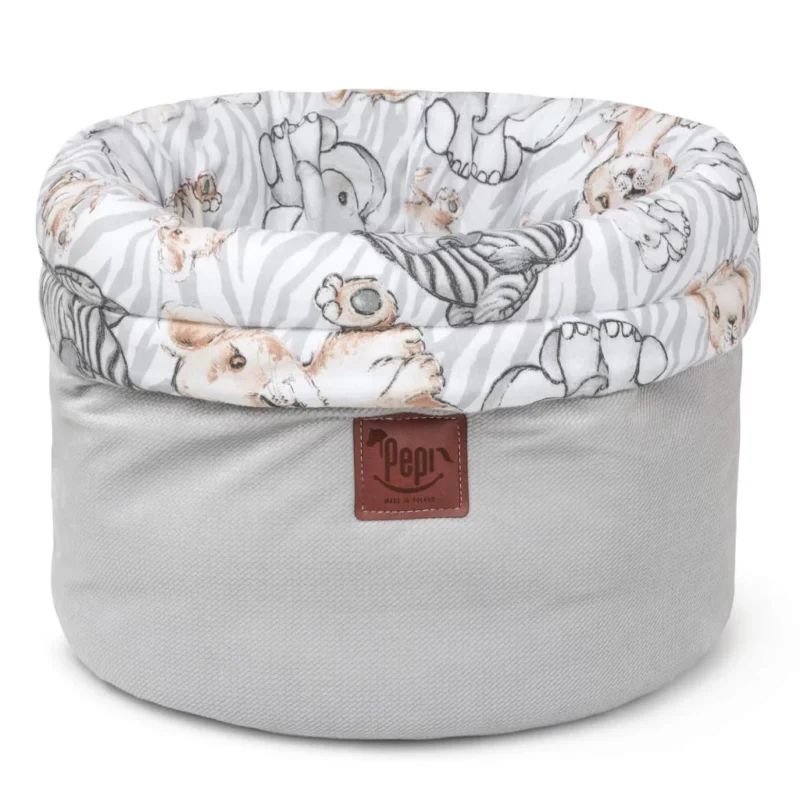 Koszyk Pojemnik z Materiału na Akcesoria dla Niemowlaka Safari z velvetem grey