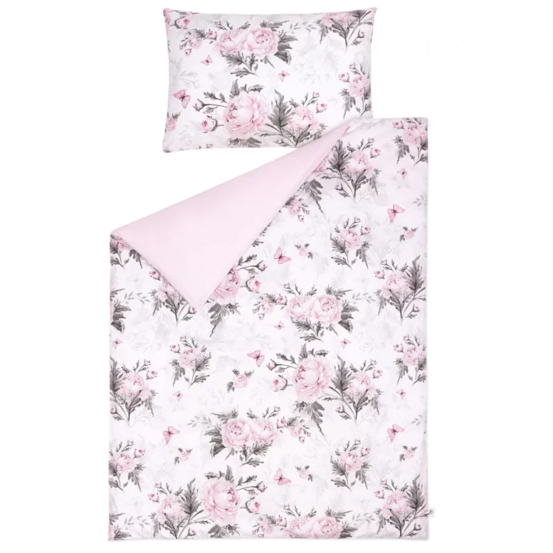 Zestaw 4-elementowy pościeli do łóżeczka 90×120 z prześcieradłem i ochraniaczem Pink Flowers - obrazek 4