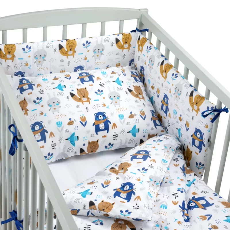 Zestaw 4-elementowy pościeli do łóżeczka 90×120 z prześcieradłem i ochraniaczem Blue Bear