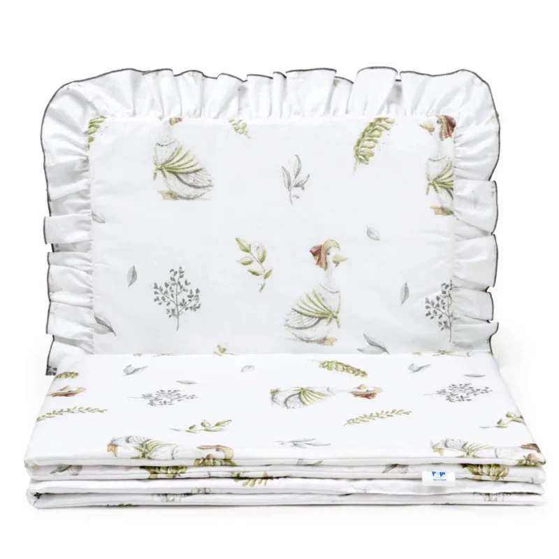 Zestaw pościeli z falbanką - poduszka 25×35 i kocyk 55×75 z bawełny z wypełnieniem - Lady Goose