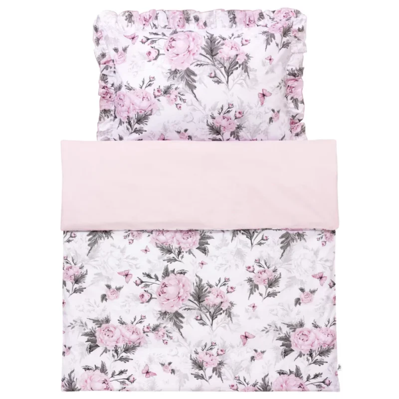 Komplet pościeli z falbanką - poszewka 40x60 i poszwa 100x135 Pink Flowers pink - obrazek 3