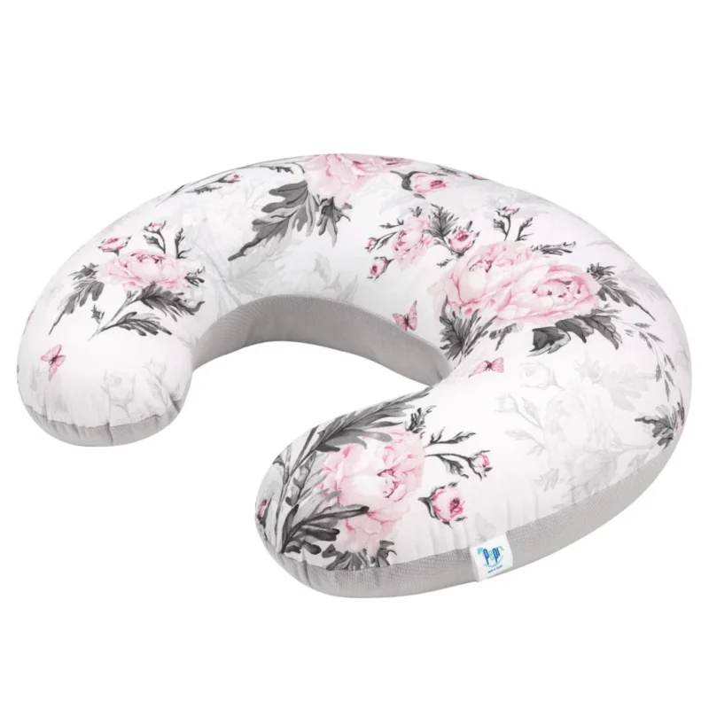 Poduszka do karmienia ROGAL Pink Flowers z velvetem grey