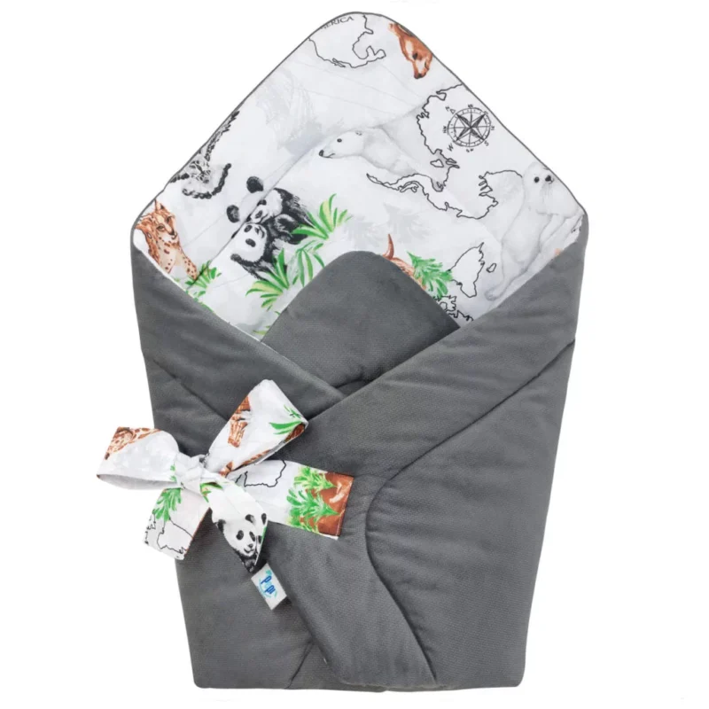 Zestaw kokon z rożkiem - Wild Land dark grey - bawełna/velvet - obrazek 5