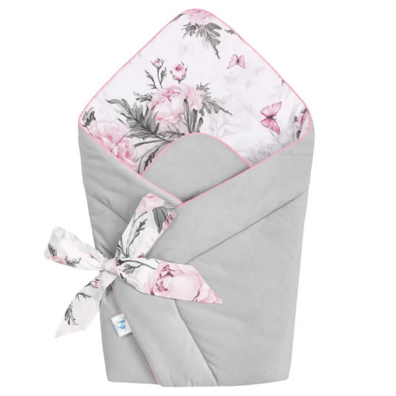 Rożek Pink Flowers z velvetem grey
