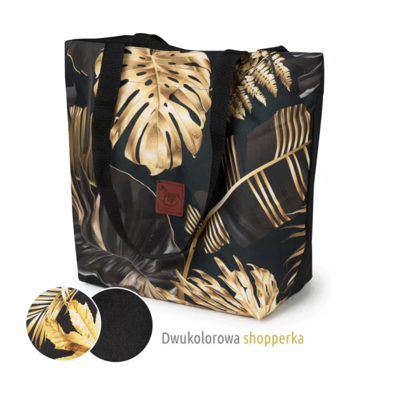 Torba miejska A4 Złote Kwiaty Black - obrazek 2