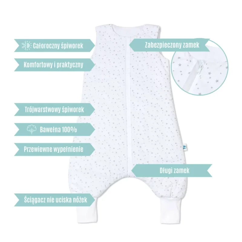Śpiworek bawełniany z nogawkami do spania White Sleeping Teddy Bear - obrazek 3