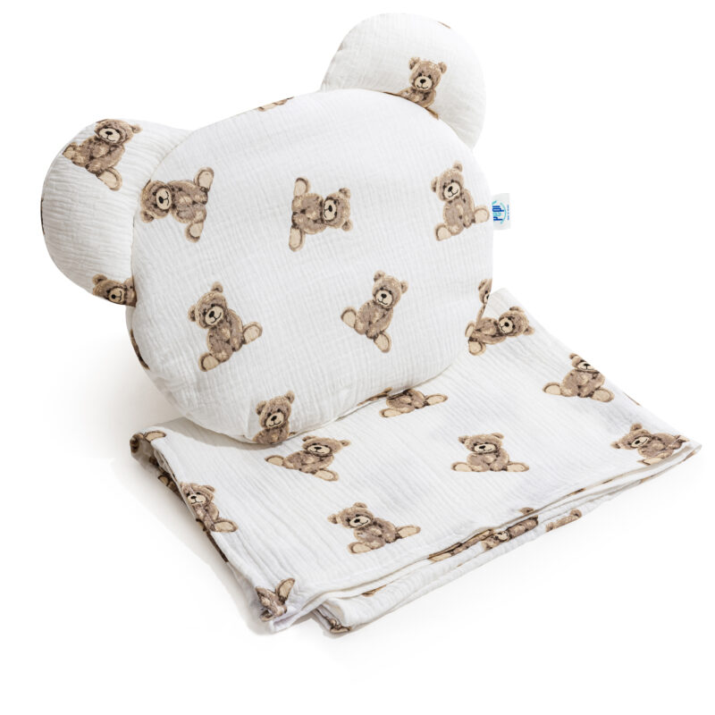 Zestaw muślinowy Premium kocyk i poduszka Miś Sweet Teddy