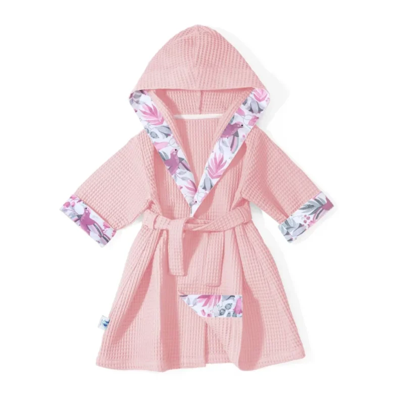 Szlafrok kąpielowy z kapturkiem dla dziecka Hummingbird pastel pink