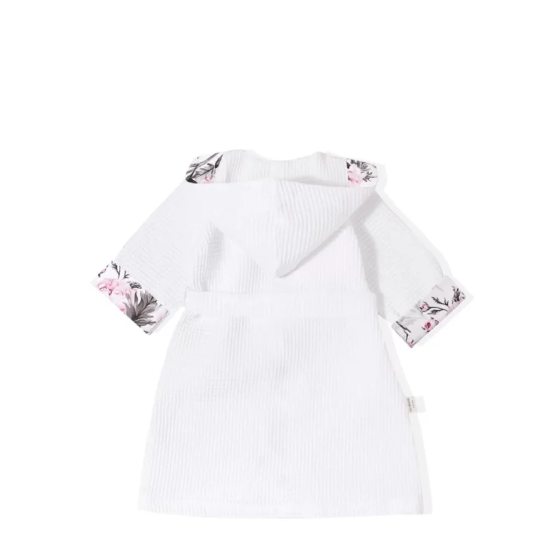 Szlafrok kąpielowy z kapturkiem dla dziecka Pink Flowers ivory - obrazek 2